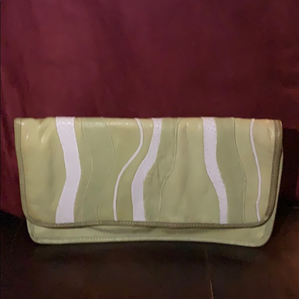 Beautiful Carlos Falchi Chartreuse & white clutch